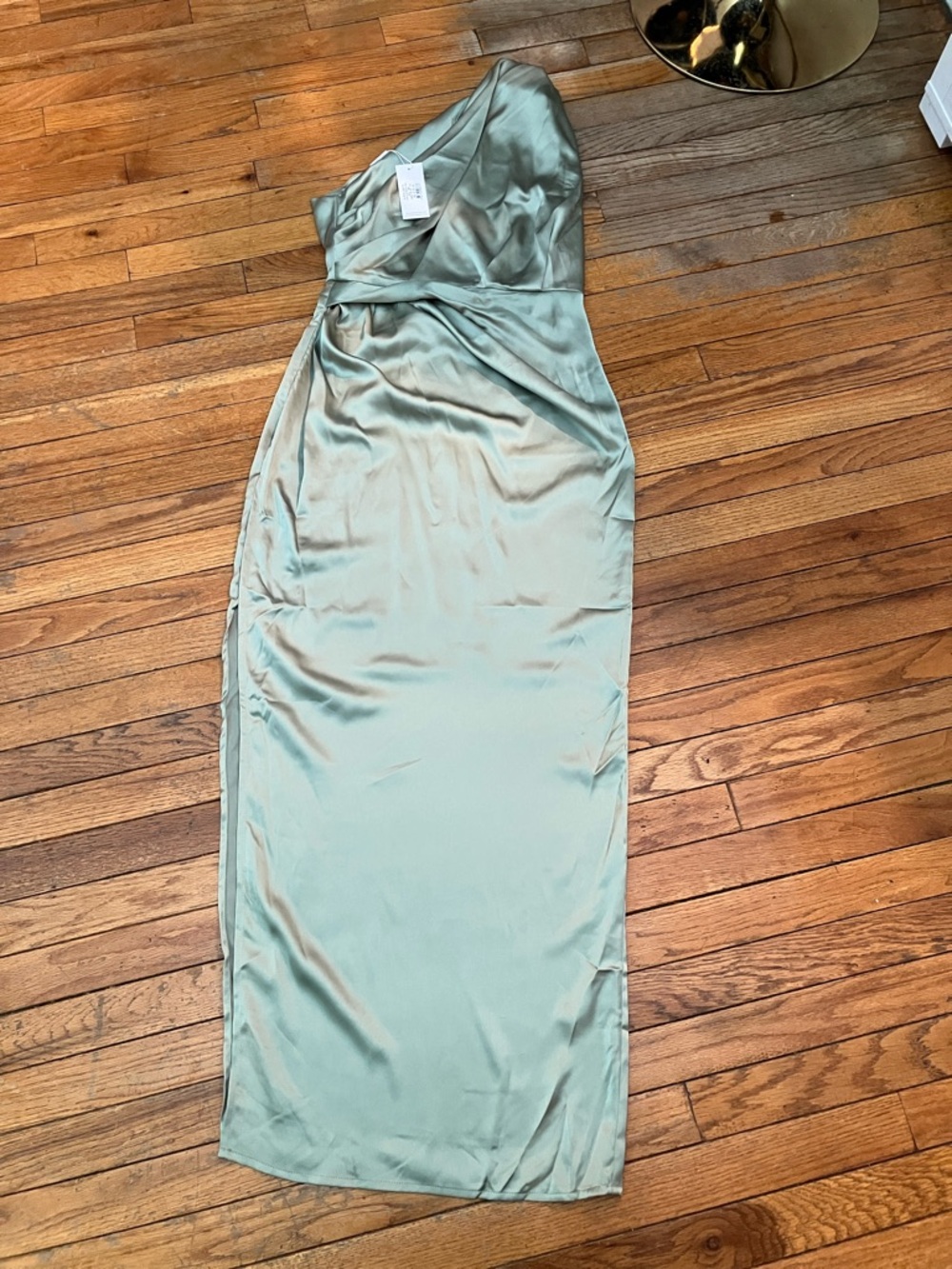 NEW Petal & Pup Light Sage Satin One Shoulder Slip Dress